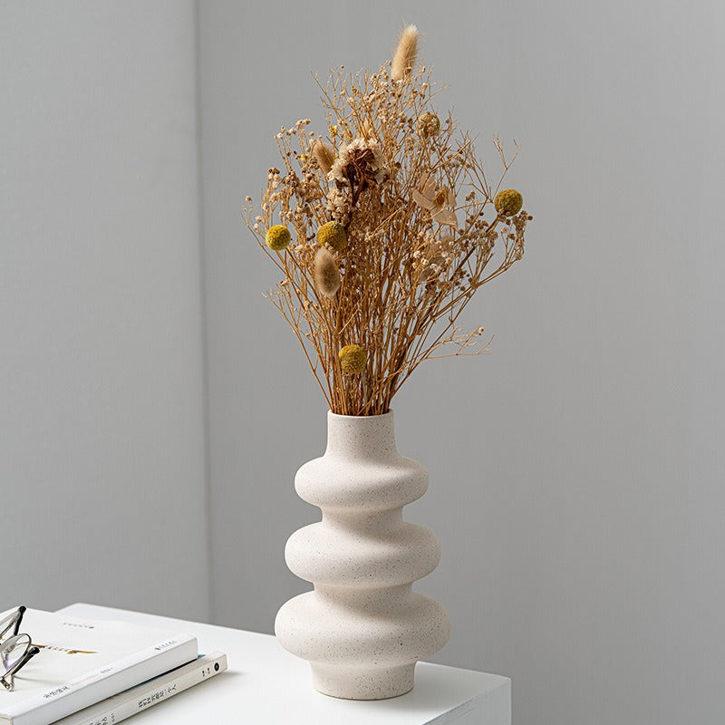 Frosted Ceramic Flower Vase with Matte Grain Texture
