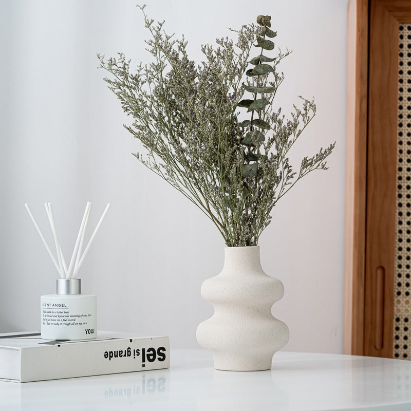 Frosted Ceramic Flower Vase with Matte Grain Texture