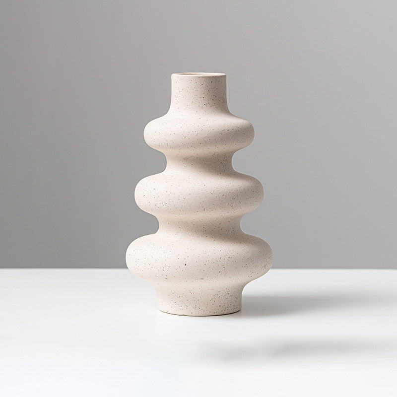 Frosted Ceramic Flower Vase with Matte Grain Texture