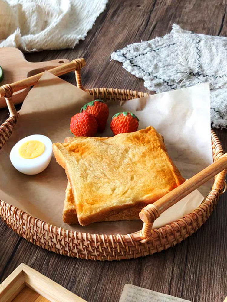 Handwoven Rattan Serving Tray - Natural Minimalist Home Essential