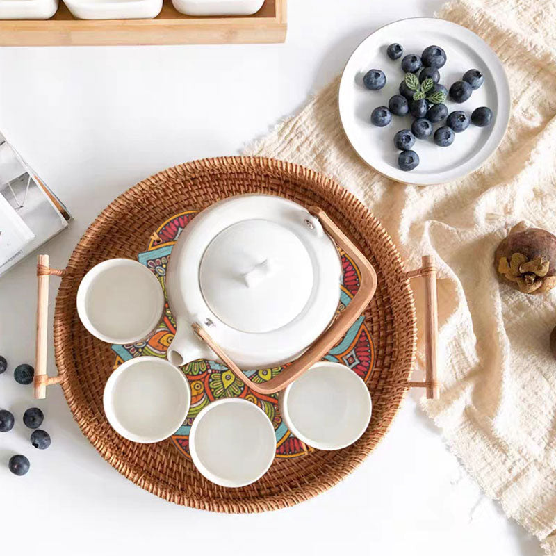 Handwoven Rattan Serving Tray - Natural Minimalist Home Essential