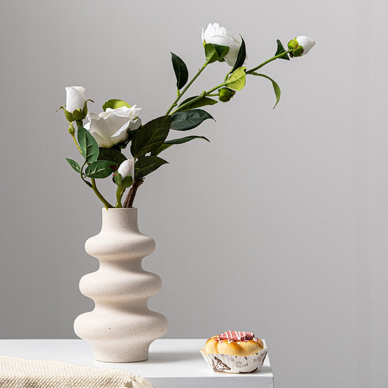 Frosted Ceramic Flower Vase with Matte Grain Texture